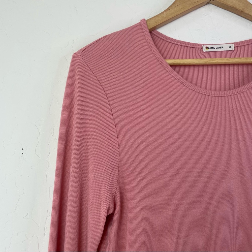 Marine Layer Dusty Pink Lexi Rib Crew Tee Stretch Tencel Long Sleeve Size XL - Picture 5 of 16